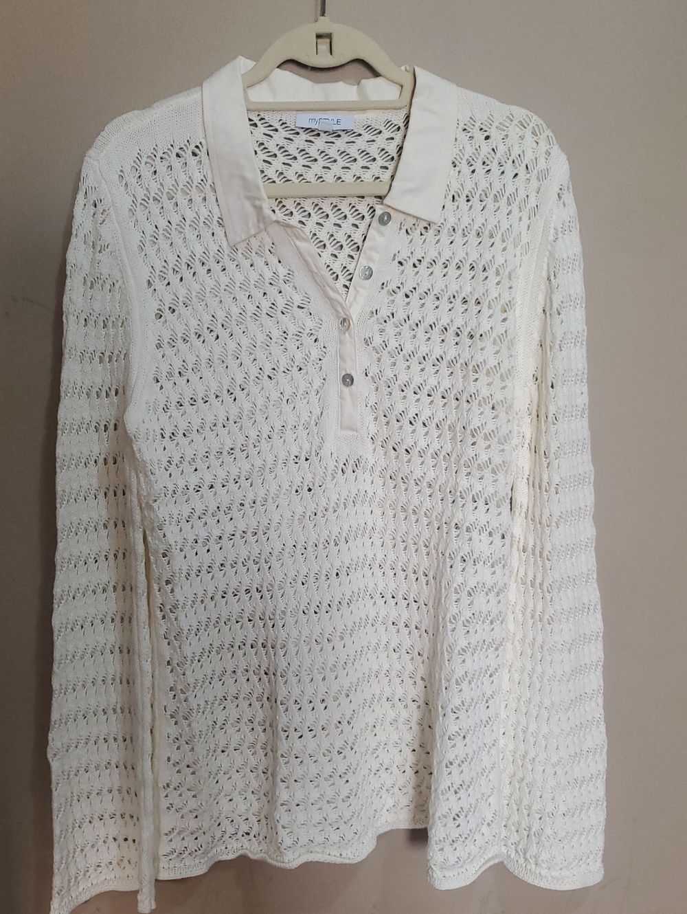 My Style Lightweight Cream Knit Polo Sweater Size Xl